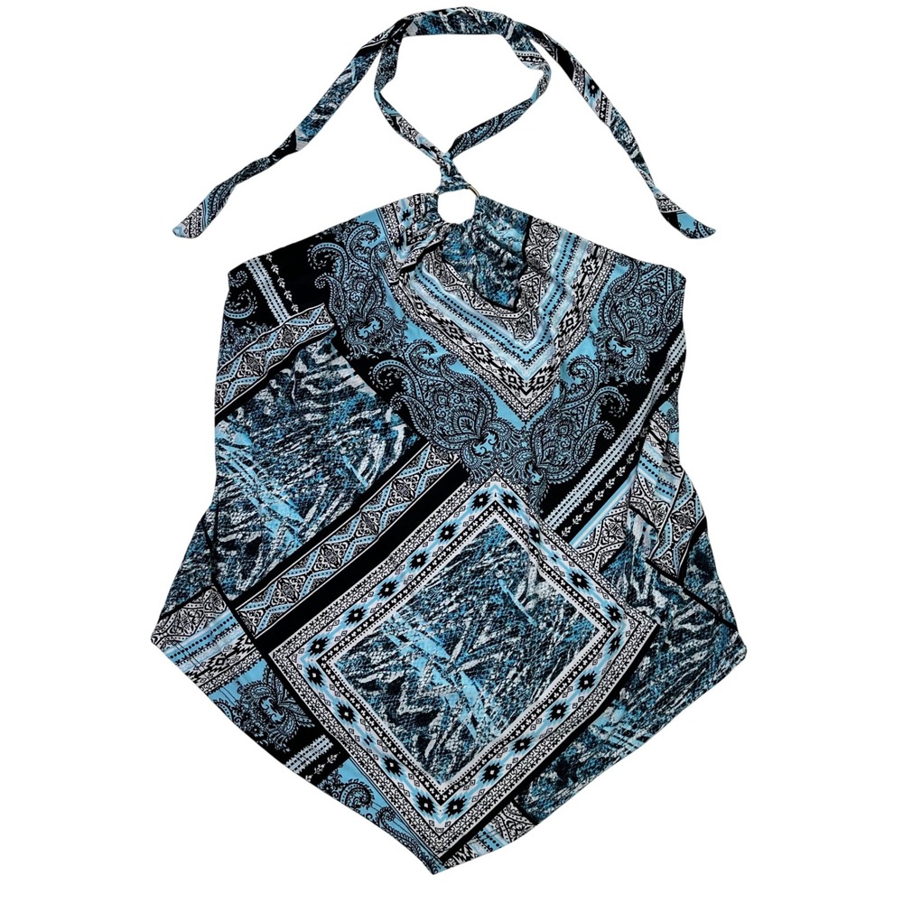 INC International Concepts Halter Top Blue Paisley Bandana Print Size M